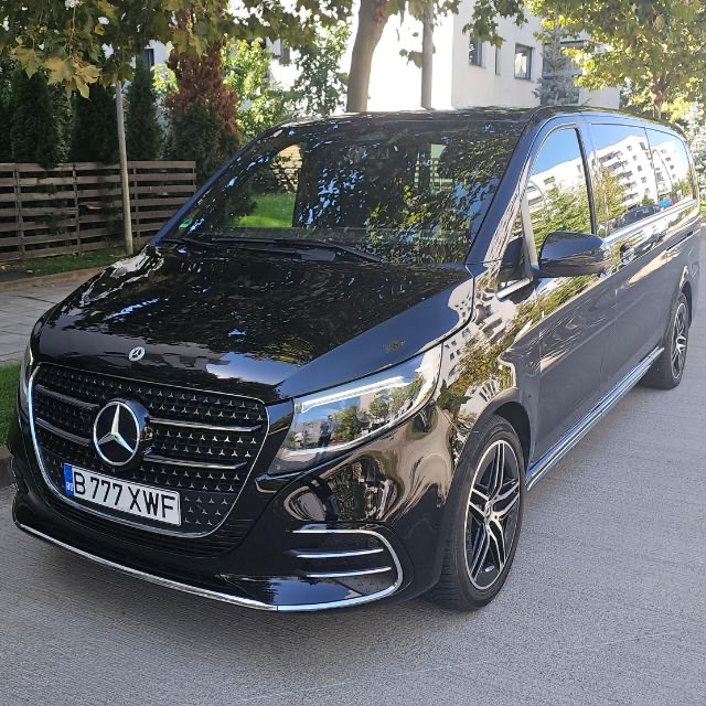 Black Mercedes-Benz V-Class parked on a street in Bucharest